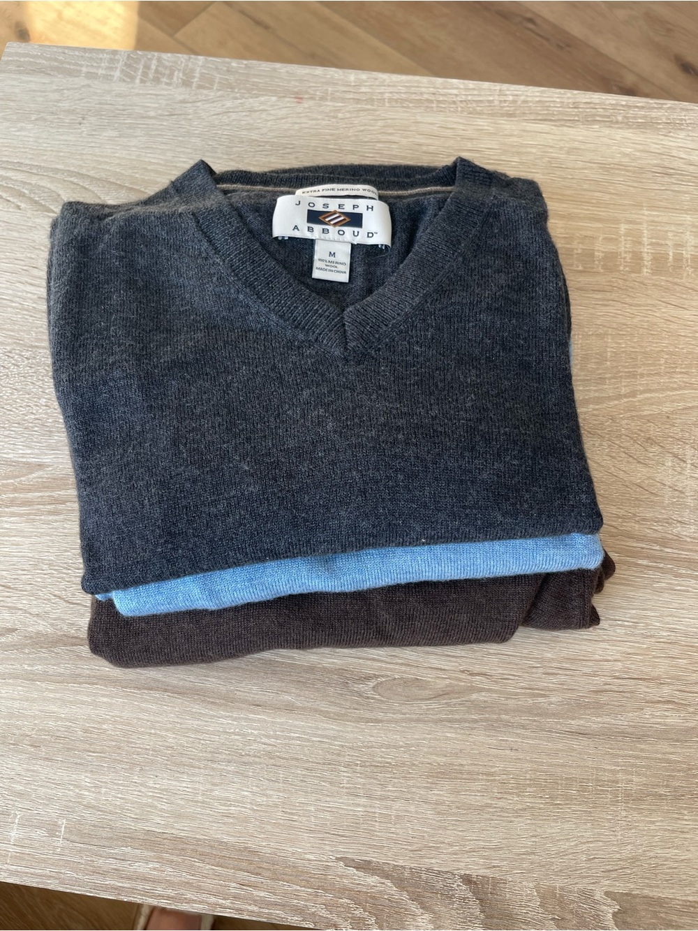 Joseph Abboud Merino Wool V-Neck Sweaters -set of 3- light blue, charcoal, brown
